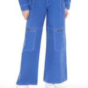 Blue Pants Decorative Seams Zipper Pockets